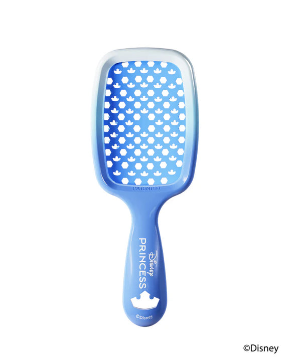 Disney Princess detangling hair brush with a blue design featuring princess-themed patterns