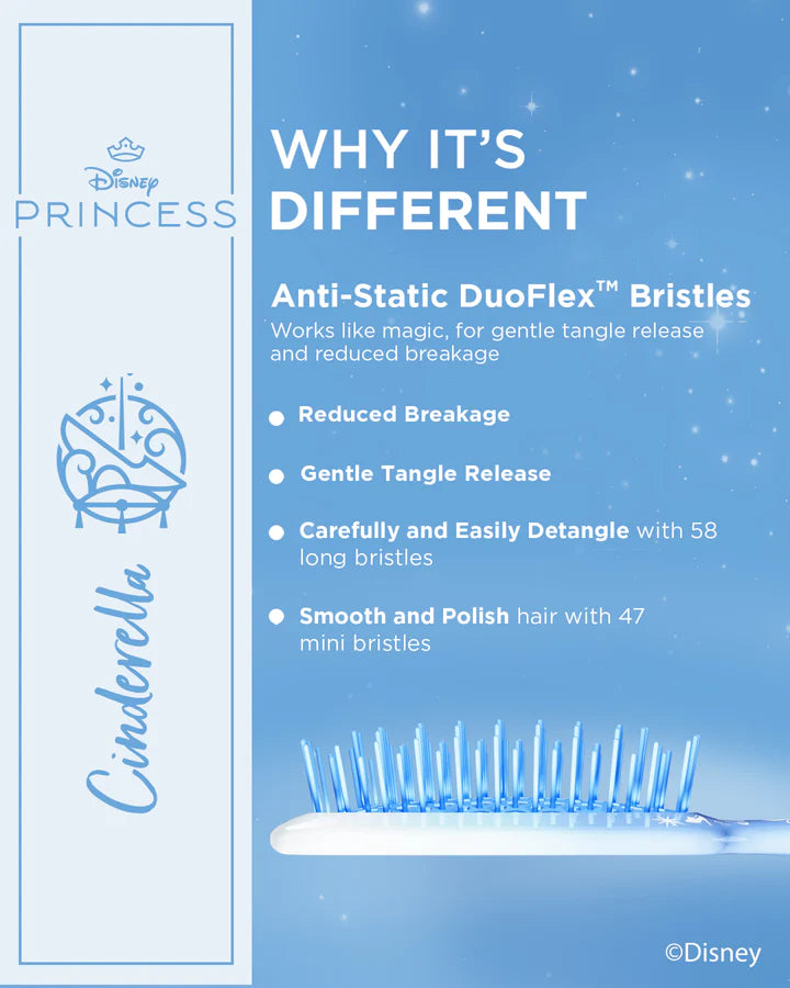 Disney Princess detangling hair brush with Anti-Static DuoFlex bristles for gentle tangle release