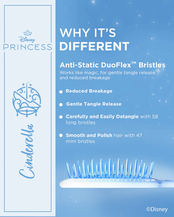 Disney Princess detangling hair brush with Anti-Static DuoFlex bristles for gentle tangle release