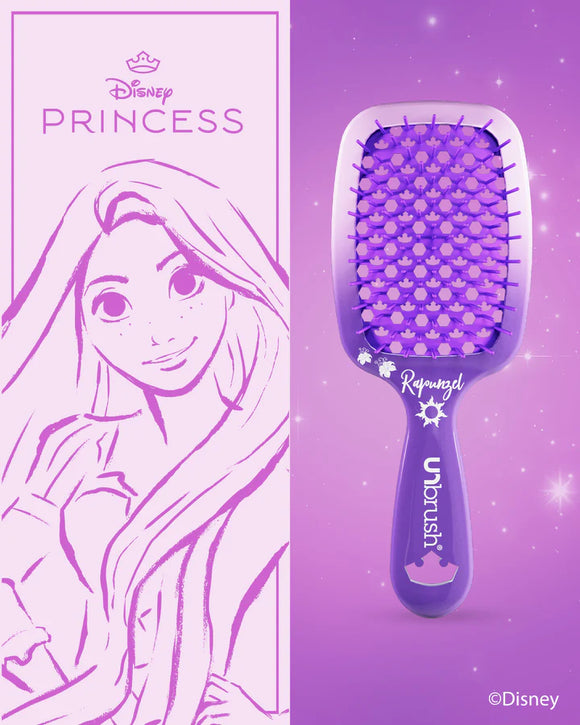 Disney Princess detangling hair brush featuring Rapunzel with a vibrant purple design