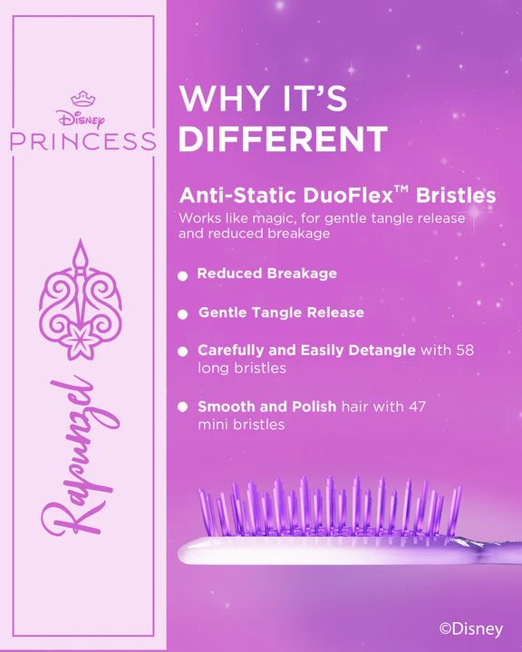 Disney Princess detangling hair brush with anti-static bristles for gentle tangle release and reduced breakage
