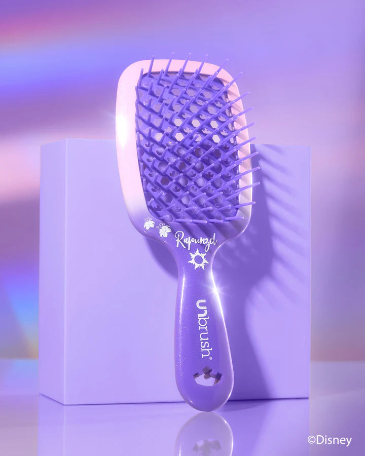 Unbrush Disney Princess detangling hair brush in purple with flexible bristles for gentle hair care