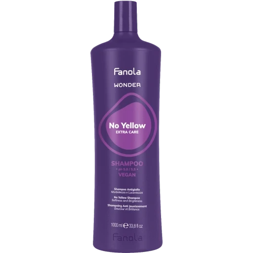 Fanola Wonder No Yellow Shampoo in a 1000ml bottle designed for blonde and gray hair care
