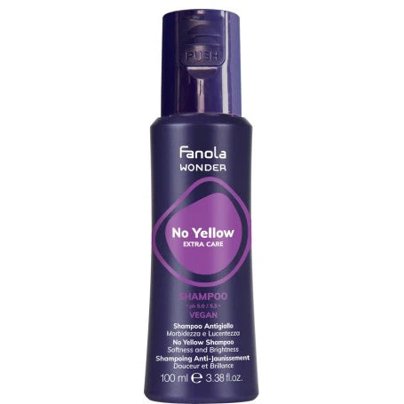Fanola Wonder No Yellow Shampoo in a 100ml bottle for softening and brightening blonde hair