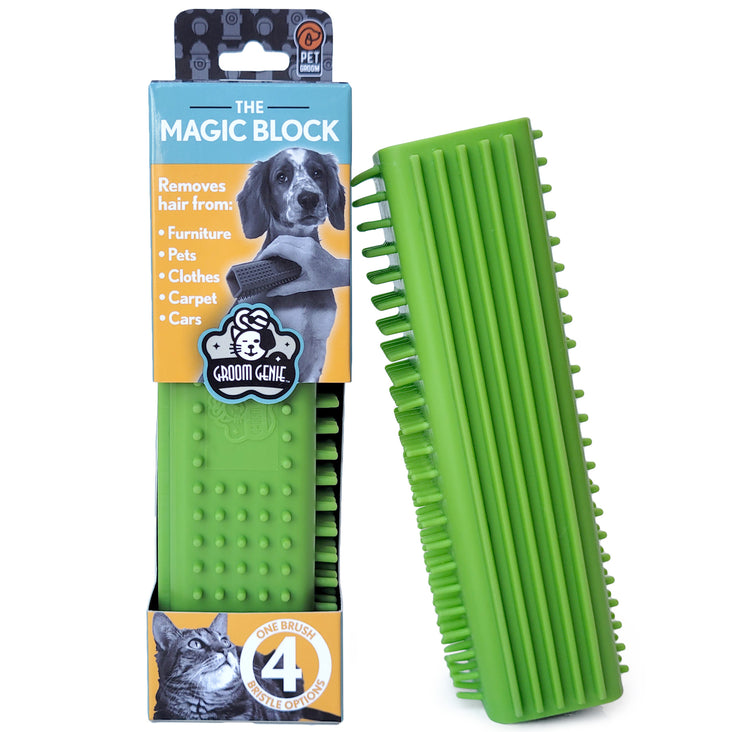 Knot Genie pet hair removal brush green Magic Block removes hair from furniture pets clothes carpet and cars