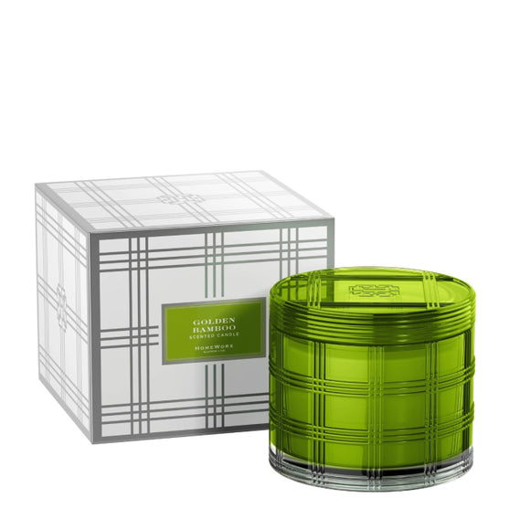 HomeWorx by Slatkin golden bamboo scented candle in green glass container with decorative box