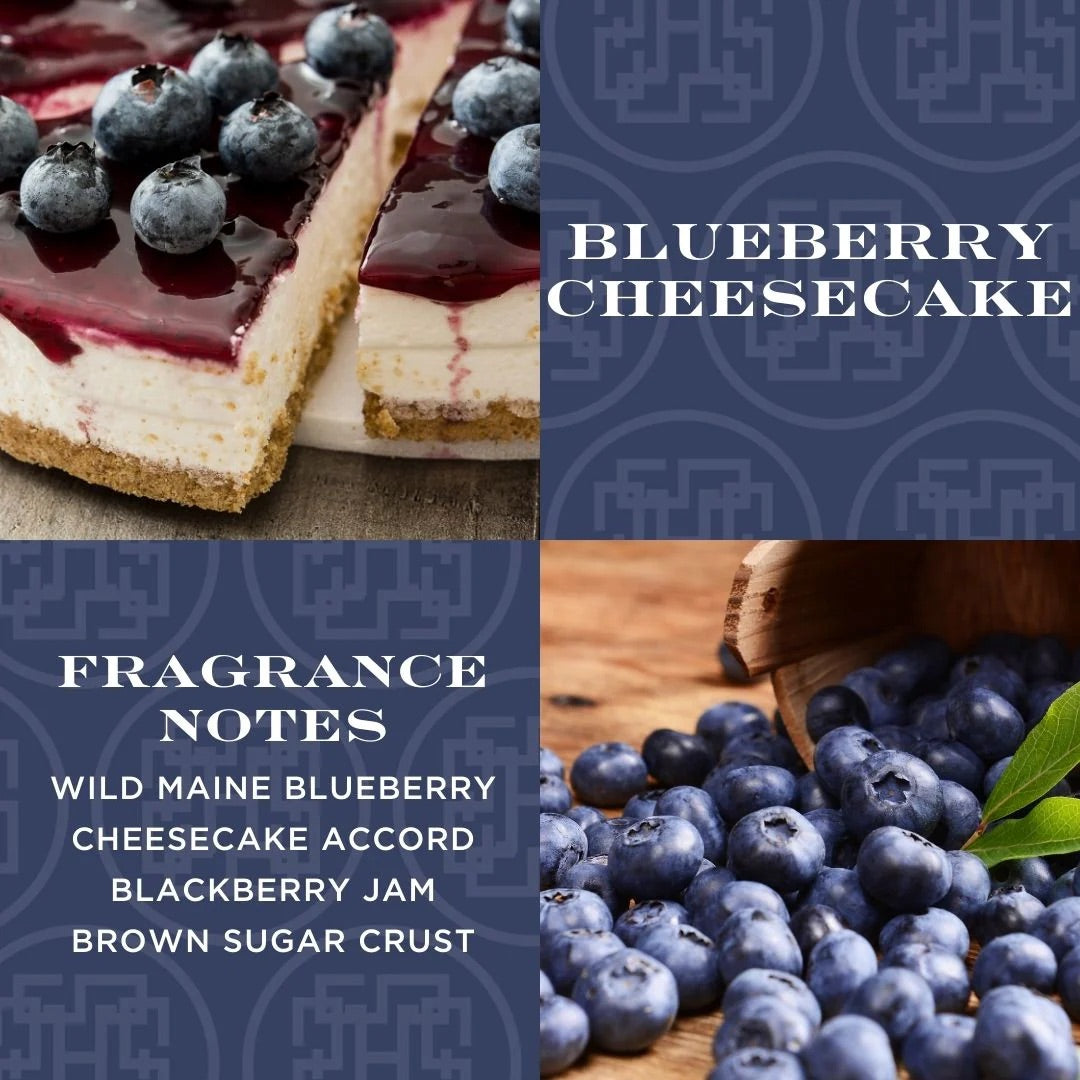 Blueberry cheesecake scented candle with wild Maine blueberry, blackberry jam, and brown sugar crust fragrance
