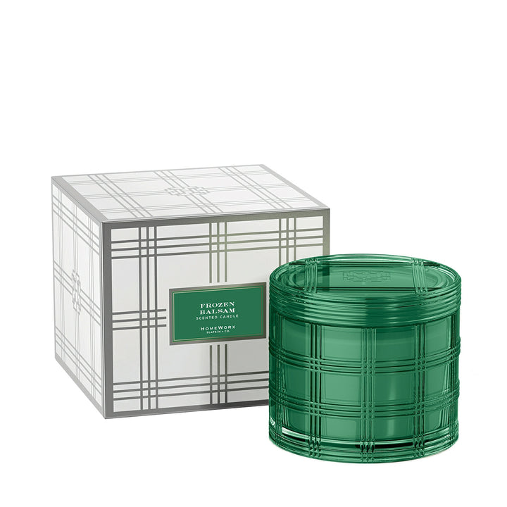 HomeWorx by Slatkin frozen balsam scented candle in green decorative glass with matching gift box