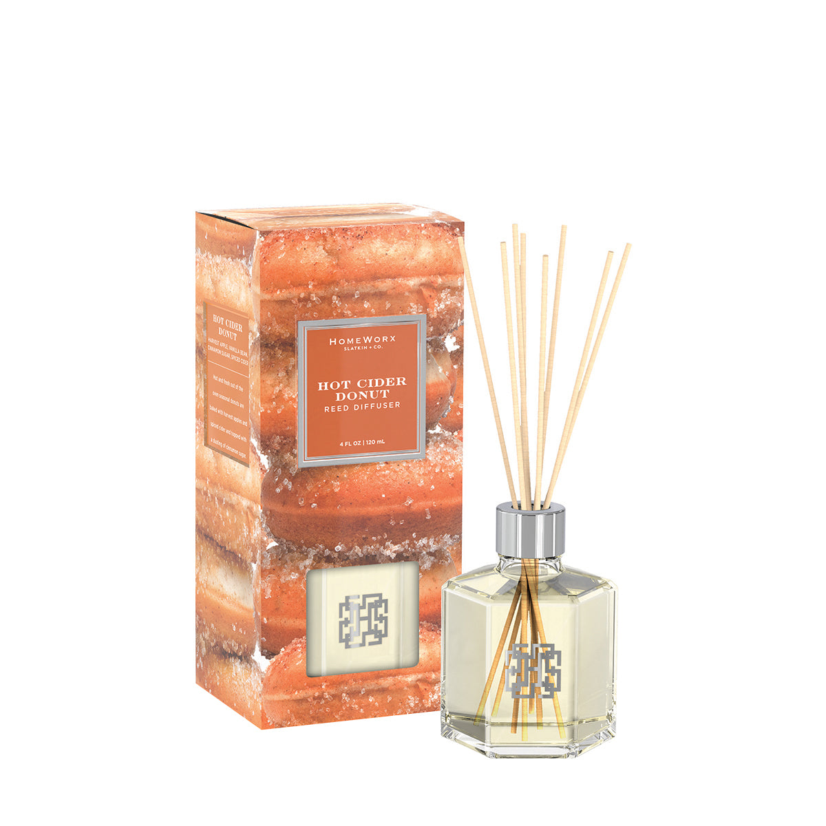 HomeWorx by Slatkin hot cider donut reed diffuser with glass bottle and natural reed sticks
