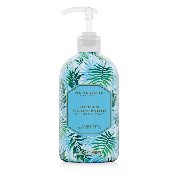 HomeWorx by Slatkin & Co. ocean driftwood hand soap in 22 fl oz pump bottle with tropical leaf design