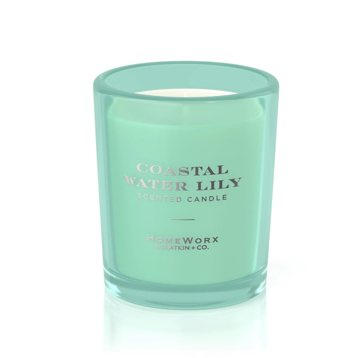 HomeWorx Signature Candle Gift Set Coastal Water Lily scented candle in mint green glass container