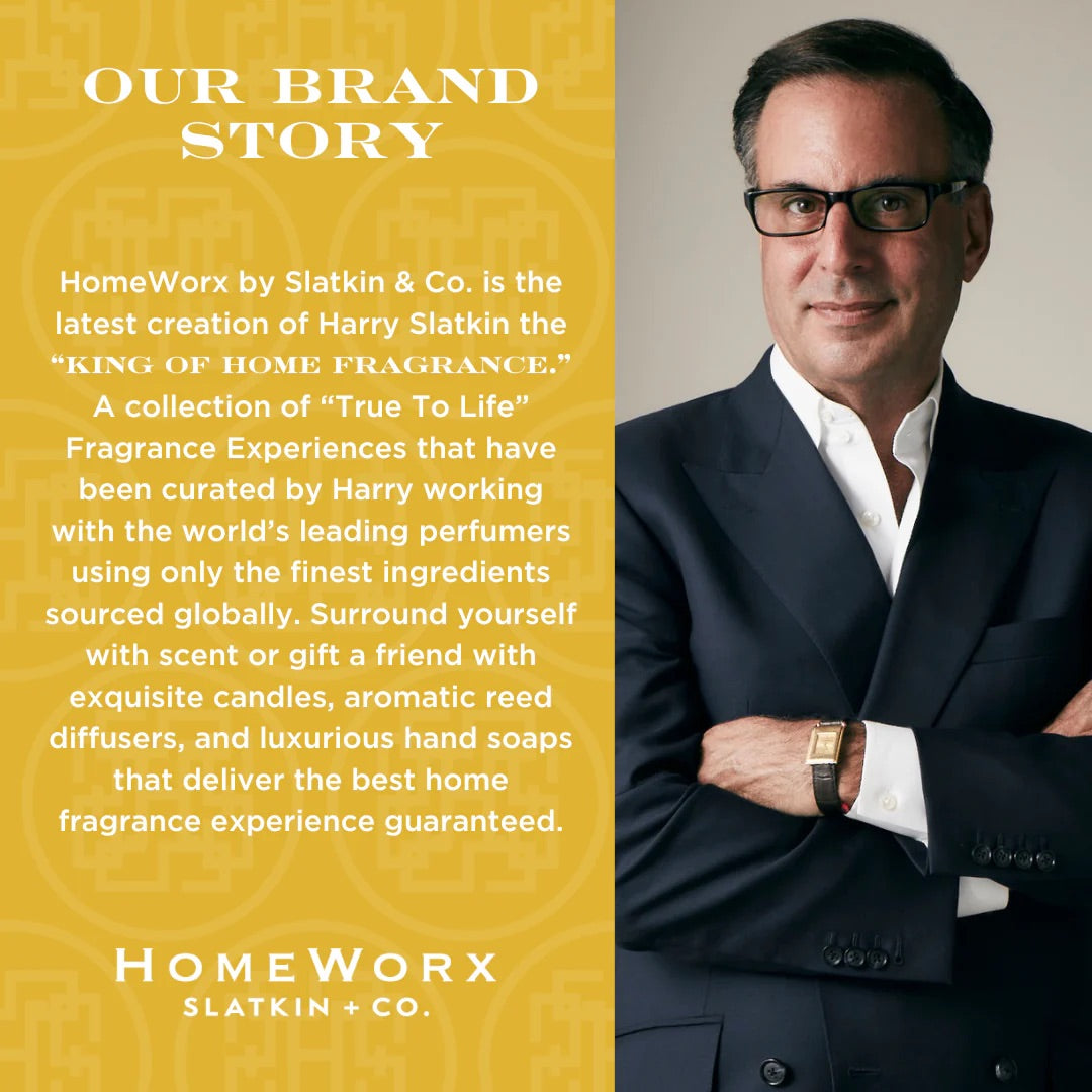 HomeWorx by Slatkin Co brand story with founder Harry Slatkin and description of home fragrance products