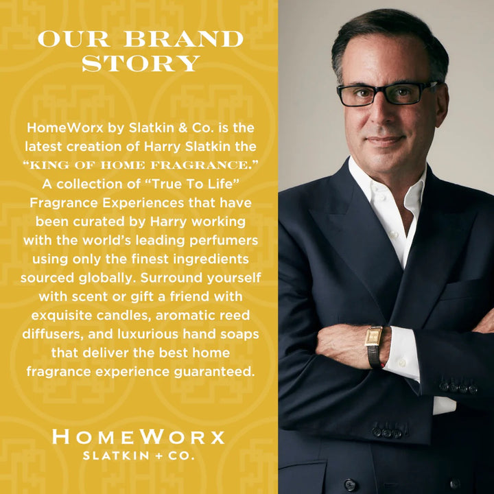 HomeWorx by Slatkin Co brand story with founder Harry Slatkin and description of home fragrance products