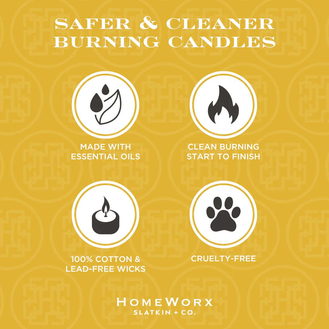 HomeWorx Tiare Sunrise candle safer and cleaner burning with essential oils cotton wicks cruelty-free
