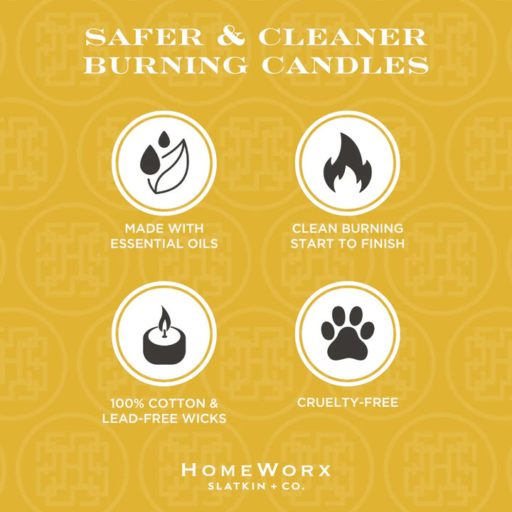 HomeWorx Tiare Sunrise candle safer and cleaner burning with essential oils cotton wicks cruelty-free