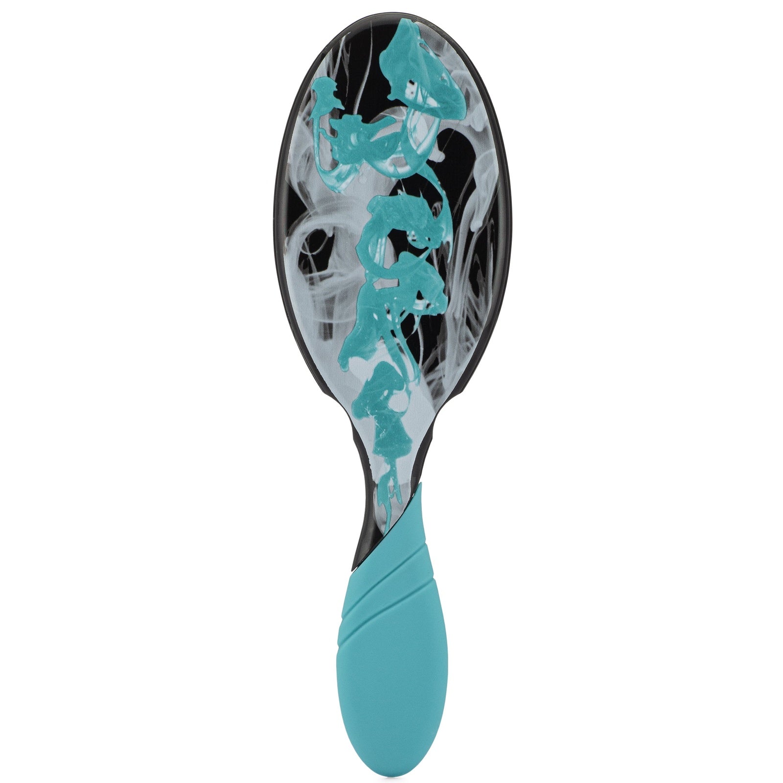 Wet Brush Inked Impressions tattoo style hair brush with black and teal smoky design and teal handle