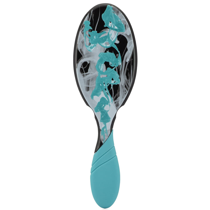 Wet Brush Inked Impressions tattoo style hair brush with black and teal smoky design and teal handle