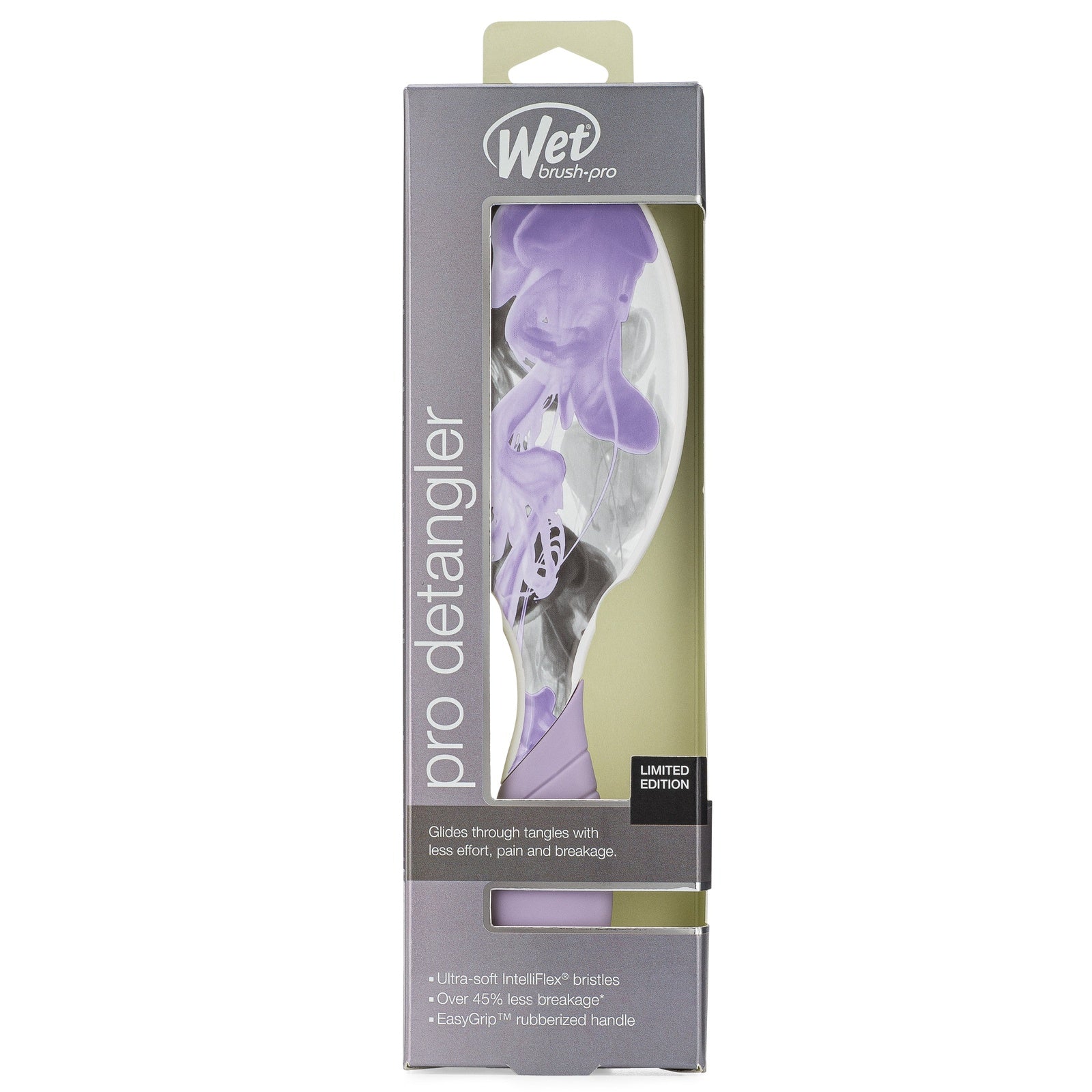 Wet Brush Inked Impressions tattoo style hair brush with purple floral design in clear packaging