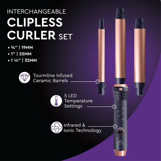 Sutra Interchangeable Clipless Curler Attachments - 3 Sizes Included