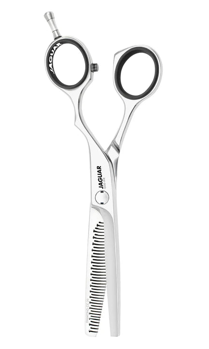 Jaguar Gold Line thinning shears stainless steel silver offset scissors with black finger inserts and tooth blade