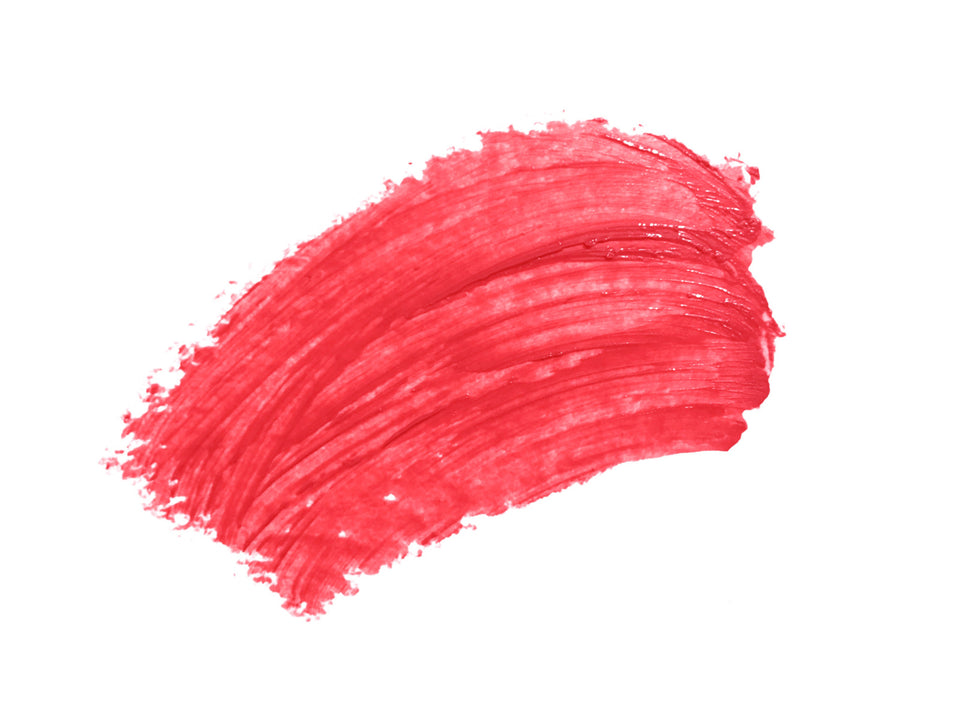 Karen Murrell natural lip tint red swatch smear on white background showing creamy buildable color payoff