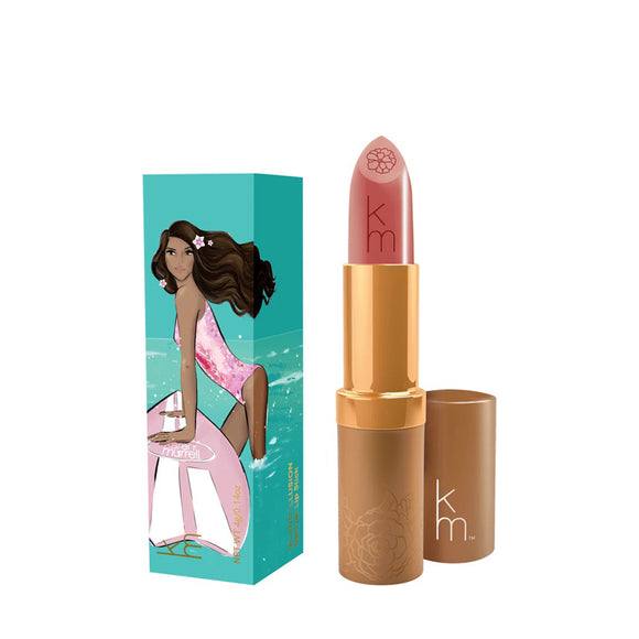 Karen Murrell natural lip tint nude pink lipstick in gold tube with tropical illustrated box ideal for everyday wear