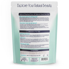 Natural Elephant Coarse Dead Sea Salt for Body in resealable package with usage instructions