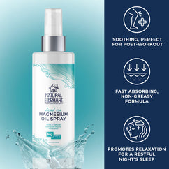 Natural Elephant Dead Sea magnesium oil spray bottle highlighting Dead Sea magnesium oil benefits for relaxation and post-workout soothing