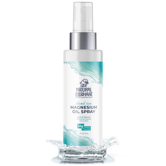Natural Elephant Dead Sea magnesium oil spray bottle showing Dead Sea magnesium oil benefits