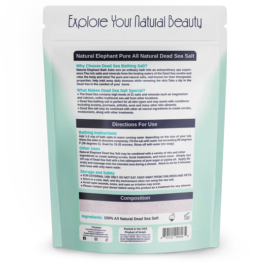 Natural Elephant Pure All Natural Dead Sea Salt with benefits for skin health and relaxation