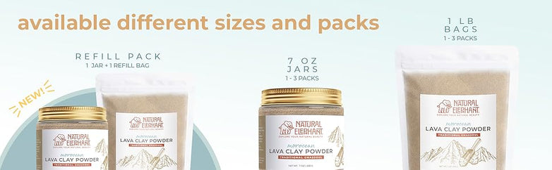 Natural Elephant ghassoul clay powder for skin available in different sizes and refill packs