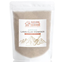 Natural Elephant Moroccan lava clay powder pouch labeled ghassoul clay powder for skin in resealable bag