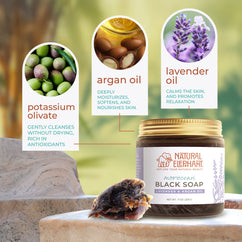 Natural Elephant Moroccan black soap 7 oz with potassium olivate argan oil and lavender oil