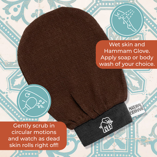 Natural Elephant Moroccan Hammam Glove natural exfoliating glove in dark brown for gentle skin scrubbing