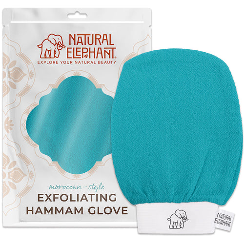 Natural Elephant Moroccan Hammam Glove natural exfoliating glove in turquoise for gentle skin exfoliation