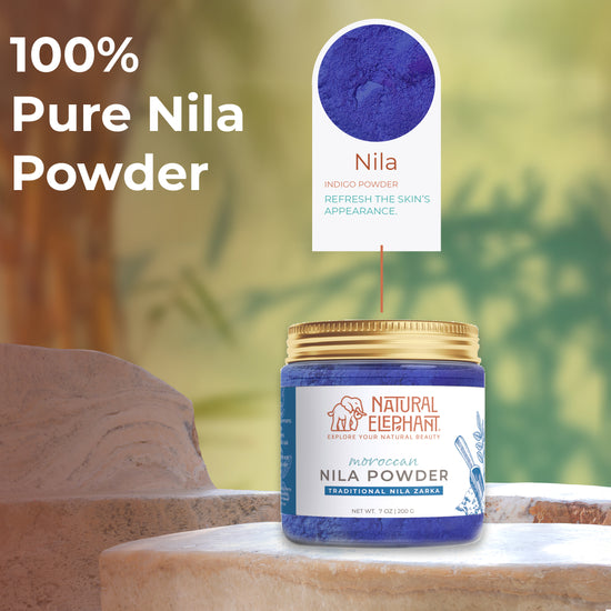 Natural Elephant 100% Pure Nila Powder in a jar, ideal for using natural indigo powder for hair care.