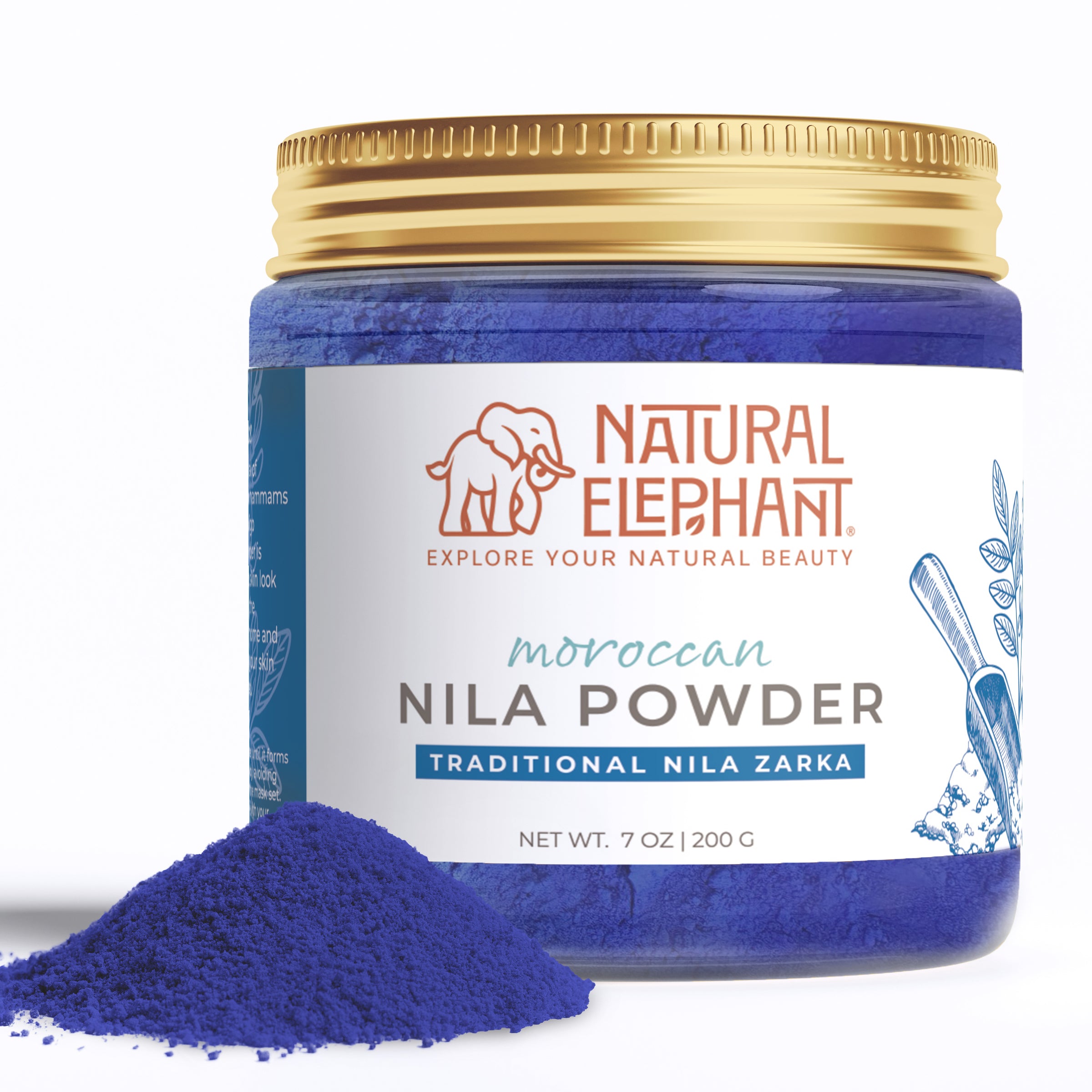 Natural Elephant Moroccan Nila Powder in a jar, ideal for natural indigo powder for hair treatment