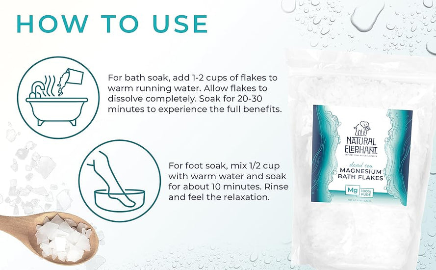 Natural Elephant Dead Sea Salt natural magnesium bath soak with usage instructions and bath flakes image