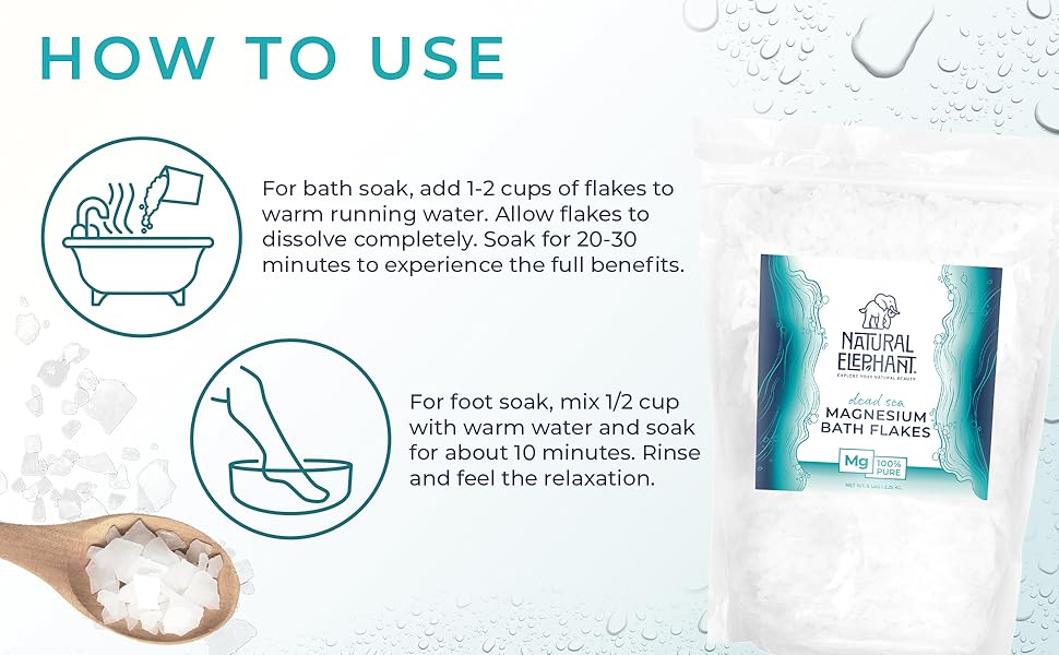 Natural Elephant Dead Sea Salt natural magnesium bath soak with usage instructions and bath flakes image