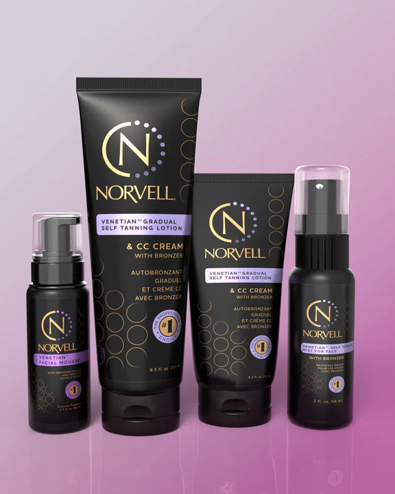 Norvell Venetian self tanning mist alongside gradual lotion and CC cream for a natural sun-kissed glow