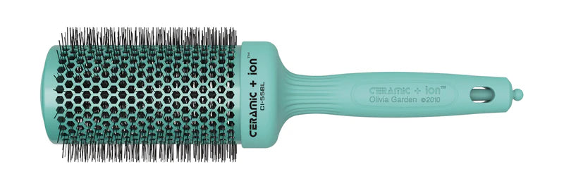 Olivia Garden ceramic brush in teal with ceramic ion barrel and black bristles for styling