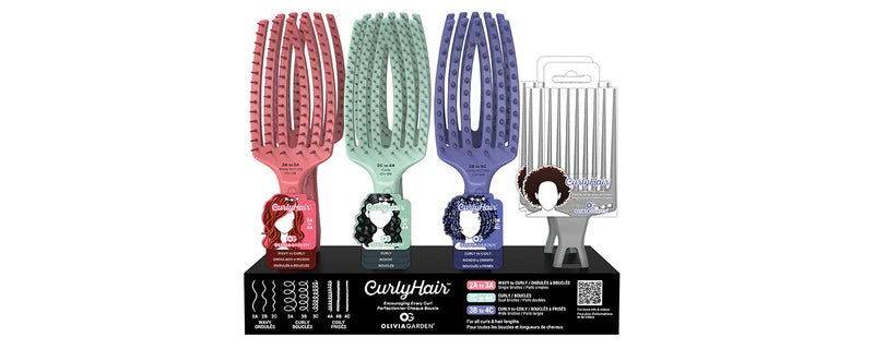 Olivia Garden curly hair brush set with three colorful vents for detangling and one metal cleaning tool
