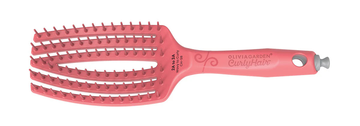 Olivia Garden curly hair brush with flexible red bristles and ergonomic handle for detangling curls
