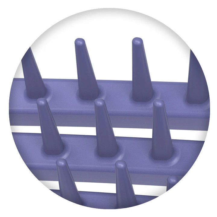 Close-up of purple bristles on Olivia Garden CurlyHair brush designed for detangling curly hair