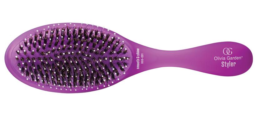 Olivia Garden detangler brush in purple with densely packed bristles and ergonomic handle