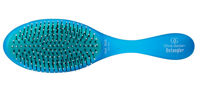 Olivia Garden medium thick hair detangler brush with flexible bristles and ergonomic blue handle