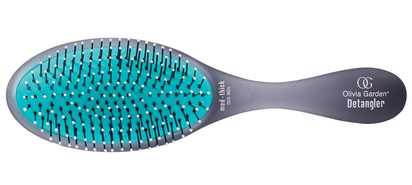 Olivia Garden medium thick hair detangler brush with black handle and teal bristles