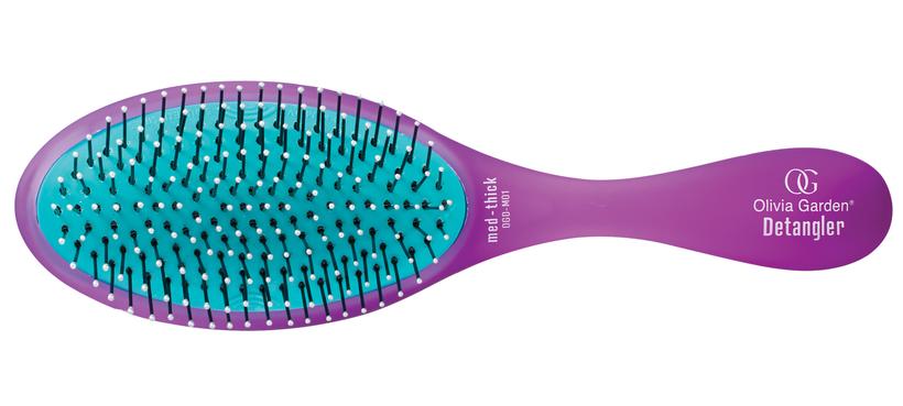 Olivia Garden purple and teal medium thick hair detangler brush with flexible bristles