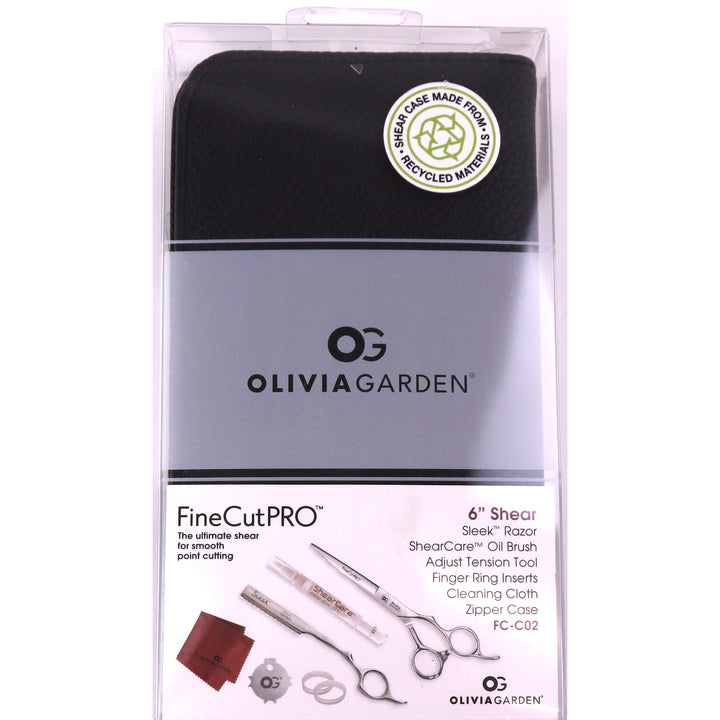 Olivia Garden professional hair cutting shears set with 6 inch sleek razor scissors and accessories in clear packaging
