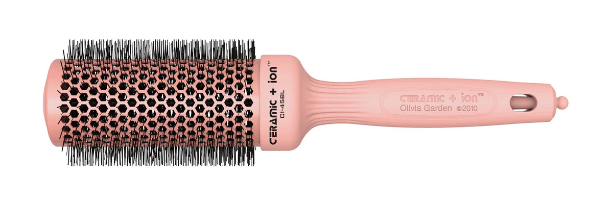 Olivia Garden round brush with ceramic and ion technology in pink for smooth hairstyling